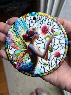 Fairy Stained-Glass Style Round Wall Art - Multicolor